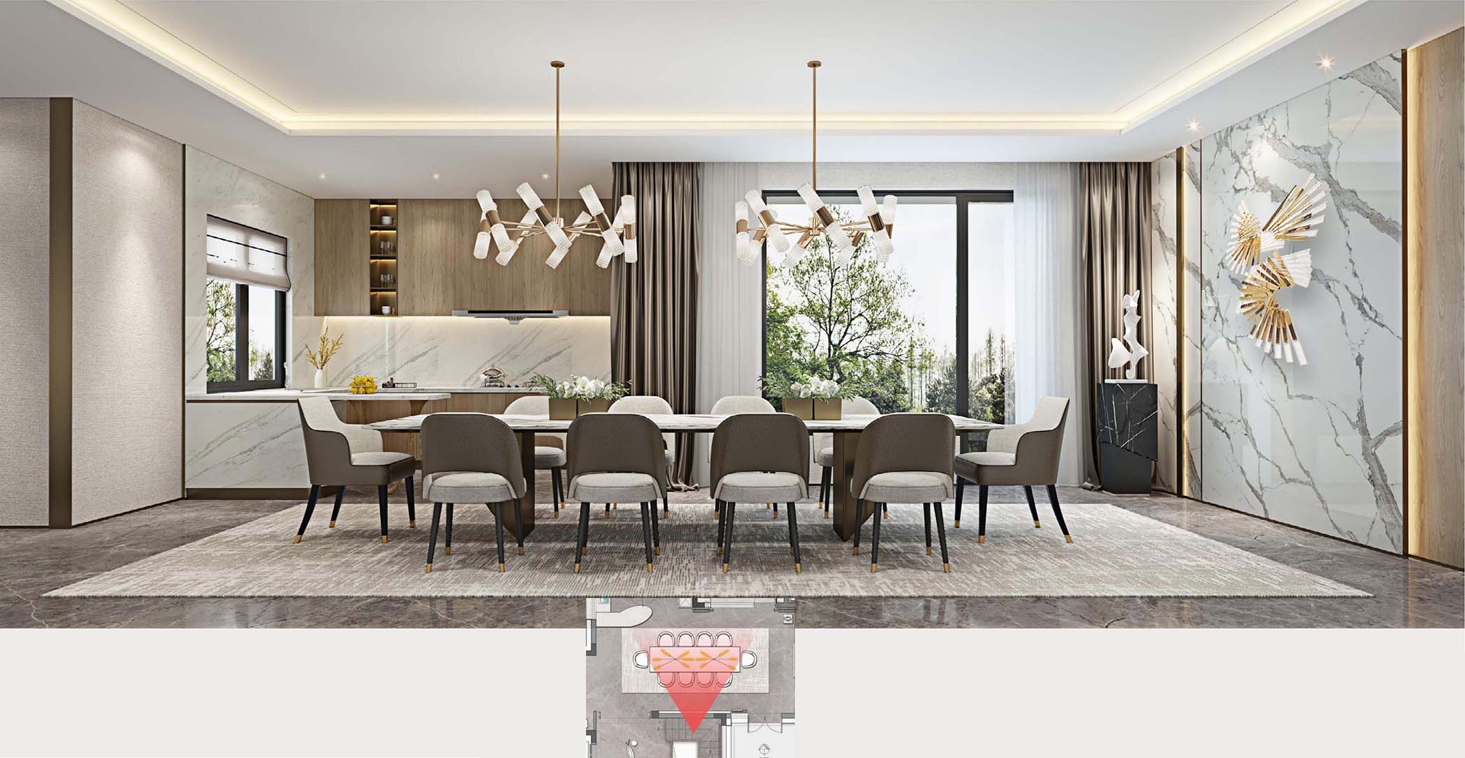 太平.某山庄A户型新中式样板间装饰装修工程(图3)